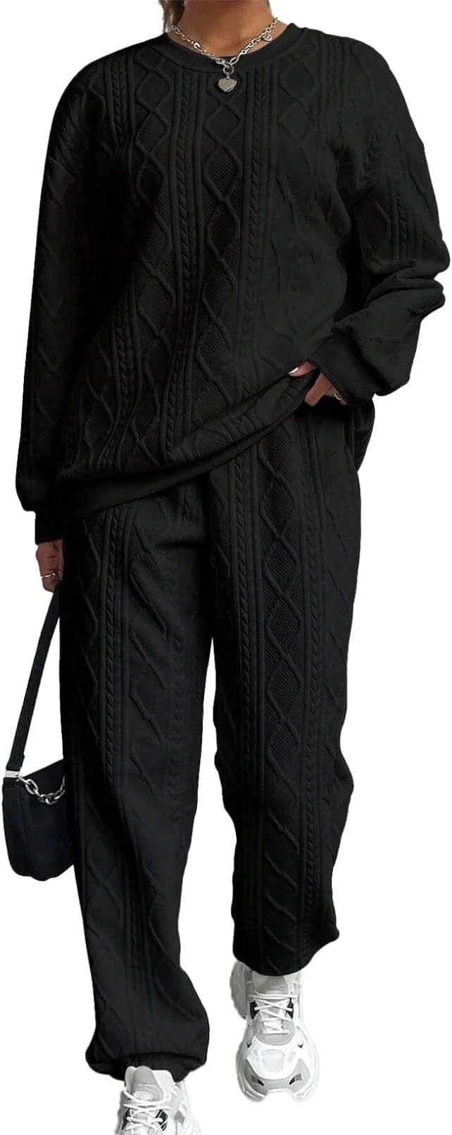 New Fashion Thread Jacquard Trousers Casual Two-Piece Suit For Women